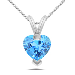 0.89 Cts of 6 mm AA Heart Blue Topaz Solitaire Pendant in 14K White Gold