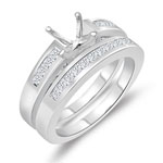 0.57 Cts Diamond Engagement Ring Setting & Wedding Band Set in 14K White Gold (Round Prong)