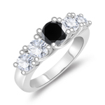 0.64-0.74 Cts Black Diamond & 0.92 Cts Diamond Five Stone Ring in 14K White Gold