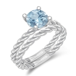 0.72 Cts of 6.5 mm AA Round Aquamarine Solitaire Engagement & Wedding Ring Set in 14K White Gold
