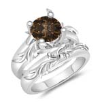 1.10 Cts Brown Diamond Solitaire Engagement & Wedding Ring Set in 14K White Gold