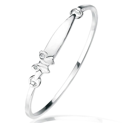 Childrens Jewelry - 0.01-0.02 Cts  SI2 - I1 clarity and I-J color Diamond Accented ID Bangle in 925 Sterling Silver