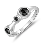 0.52 Cts Round Rose-cut Black Diamond Three Stone Wedding Band in 14K White Gold