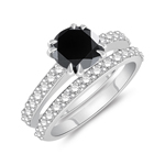 1.24-1.63 Cts Round Black Diamond & 0.64 Cts Diamond Engagement-Wedding Ring Set in 14K White Gold