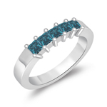 0.55 Cts Blue Diamond Five Stone Wedding Band in 14K White Gold