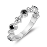 0.33 Cts Round Rose-cut Black Diamond Five Stone Wedding Band in 14K White Gold