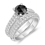 2.26-2.65 Cts White & Round Rose-cut Black Diamond Matching Ring Set in 14K White Gold