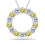 2.21 Cts Canary & White Diamond Circle Charm Pendant in 14K White Gold