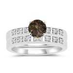 1.23 Cts Champagne & White Diamond Matching Ring Set in 14K White Gold
