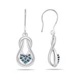 0.13 Cts Blue Diamond Heart Love Knot Earrings in 14K White Gold