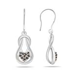 0.13 Cts Champagne Diamond Heart Love Knot Earrings in 14K White Gold