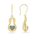 0.20 Cts Blue Diamond Heart Love Knot Earrings in 14K Yellow Gold