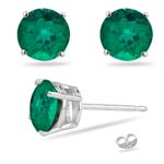 0.47-0.51 Cts of 4 mm AAA Round Russian Lab Created Emerald Stud Earrings in 14K White Gold