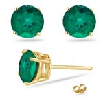 0.38-0.58 Cts of 4 mm AAA Round Russian Lab Created Emerald Stud Earrings in 14K Yellow Gold