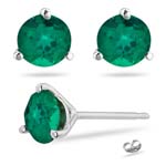 0.47-0.51 Cts of 4 mm AAA Round Russian Lab Created Emerald Martini-set Stud Earrings in 14K White Gold