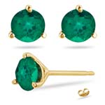 0.38-0.58 Cts of 4 mm AAA Round Russian Lab Created Emerald Stud Earrings Martini-set in 14K Yellow Gold