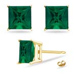 1.17-1.27 Cts of 5 mm AAA Princess Russian Lab Created Emerald Stud Earrings in 14K Yellow Gold