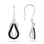 0.23 Cts Black Diamond Rope Love Knot Earrings in 14K White Gold