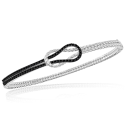 0.85 Cts Black Diamond Love Knot Rope Bangle in 14K White Gold