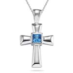 1.29 Cts Swiss Blue Topaz Solitaire Cross Pendant in Silver