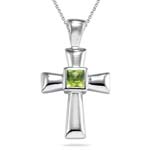 1.41 Cts Peridot Solitaire Cross Pendant in Silver