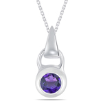 0.22 Cts of 4 mm AA Round Amethyst Solitaire Pendant in Silver