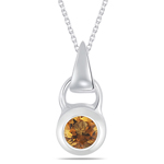 0.23 Cts of 4 mm AA Round Citrine Solitaire Pendant in Silver