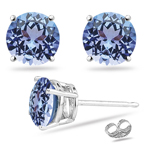 0.34 Cts of 3.5 mm A Round Tanzanite Stud Earrings in 14K White Gold