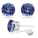 2.16 Cts of 6.5 mm AA Round Tanzanite Stud Earrings in 18K White Gold