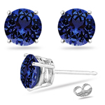 0.22 Cts of 3 mm AAA Round Tanzanite Stud Earrings in 14K White Gold