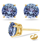 0.22 Cts of 3 mm A Round Tanzanite Stud Earrings in 18K Yellow Gold