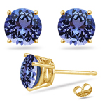 0.22 Cts of 3 mm AA Round Tanzanite Stud Earrings in 14K Yellow Gold