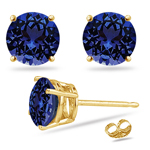 0.22 Cts of 3 mm AAA Round Tanzanite Stud Earrings in 14K Yellow Gold