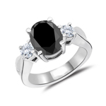 1.50 Cts White & Oval Black Diamond Three Stone Engagement Ring in 14K White Gold