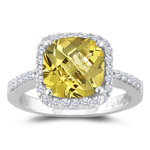 0.33 Cts Diamond & 1.75 Cts Yellow Beryl Ring in 14K White Gold