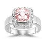 Halo 0.09 Cts Diamond & 1.62 Cts of 8mm AA Morganite Ring in 14K White Gold