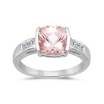 0.09 Cts Diamond & 1.62 Cts of 8mm AA Morganite Ring in 14K White Gold