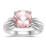 1.62 Cts of 8 mm AA Cushion Checker Board Morganite Solitaire Ring in 14K White Gold
