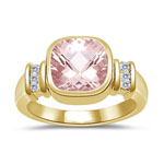 0.09 Cts Diamond & 1.62 Cts Morganite Ring in 14K Yellow Gold