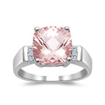 0.08 Cts Diamond & 1.62 Cts Morganite Ring in 14K White Gold