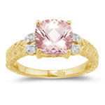 0.04 Cts Diamond & 1.62 Cts Morganite Ring in 14K Yellow Gold