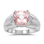 0.08 Cts Diamond & 1.62 Cts Morganite Ring in 14K Two-Tone White Gold