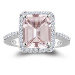 0.26 Cts Diamond & 2.65 Cts of 10x8 mm AAA Morganite Ring in 14K White Gold