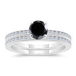 1.63-2.02 Cts Black & White Diamond Matching Ring Set in 14K White Gold