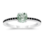 0.23 Cts Black Diamond & 0.85 Cts AAA Green Amethyst Engagement Ring in 14K White Gold