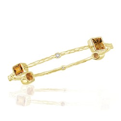 0.20 Cts Diamond & 5.79 Cts Citrine Hammered Bangle in 14K Yellow Gold
