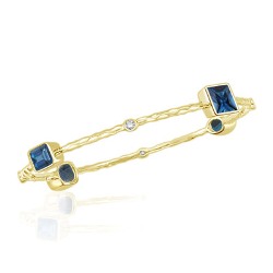 0.20 Cts Diamond & 7.74 Cts London Blue Topaz Hammered Bangle in 14K Yellow Gold