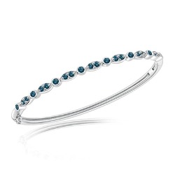 0.90 Cts Blue Diamond Fashion Bangle in 14K White Gold