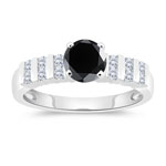 1.44-1.83 Cts Black & White Diamond Engagement Ring in 14K White Gold