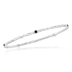 0.33 Cts Black Diamond Five Stone Hammered Bangle in 14K White Gold